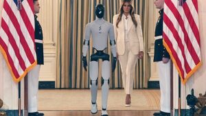 Humanoid robot kíséri Melania Trumpot a Fehér-házi oktatási csúcstalálkozón