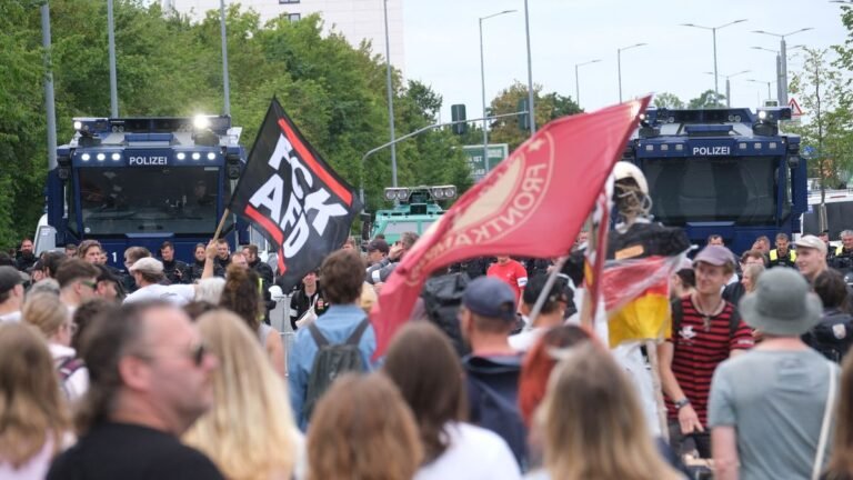 „Nem fogtok minket eltiporni!” – óriási feszültség és utcai zavargások közepette választották újra az AfD elnökeit + videó