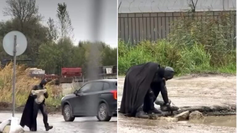 Az orosz Batmannek elege lett – nekiállt kátyúzni